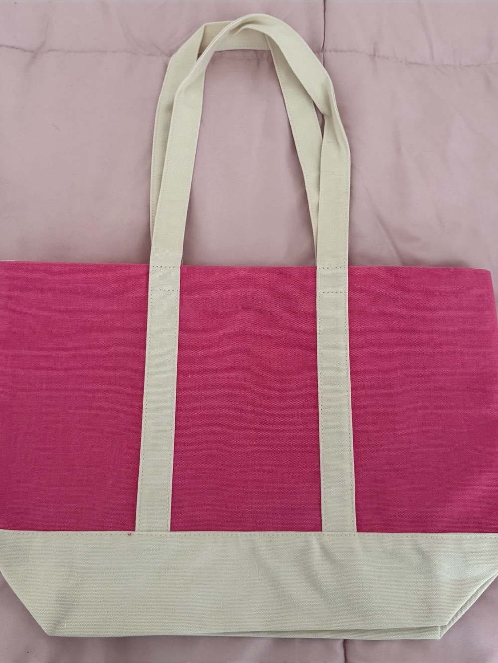 NWT Lancôme Pink Canvas Tote Bag with Cream Trim, size 17x12 boho beach Barbie - Picture 5 of 9